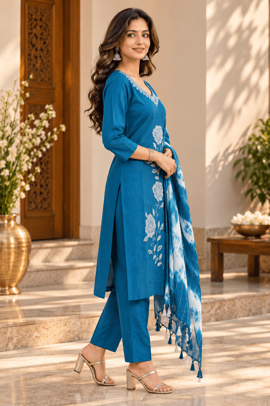 Teal Grace Kurti Set back