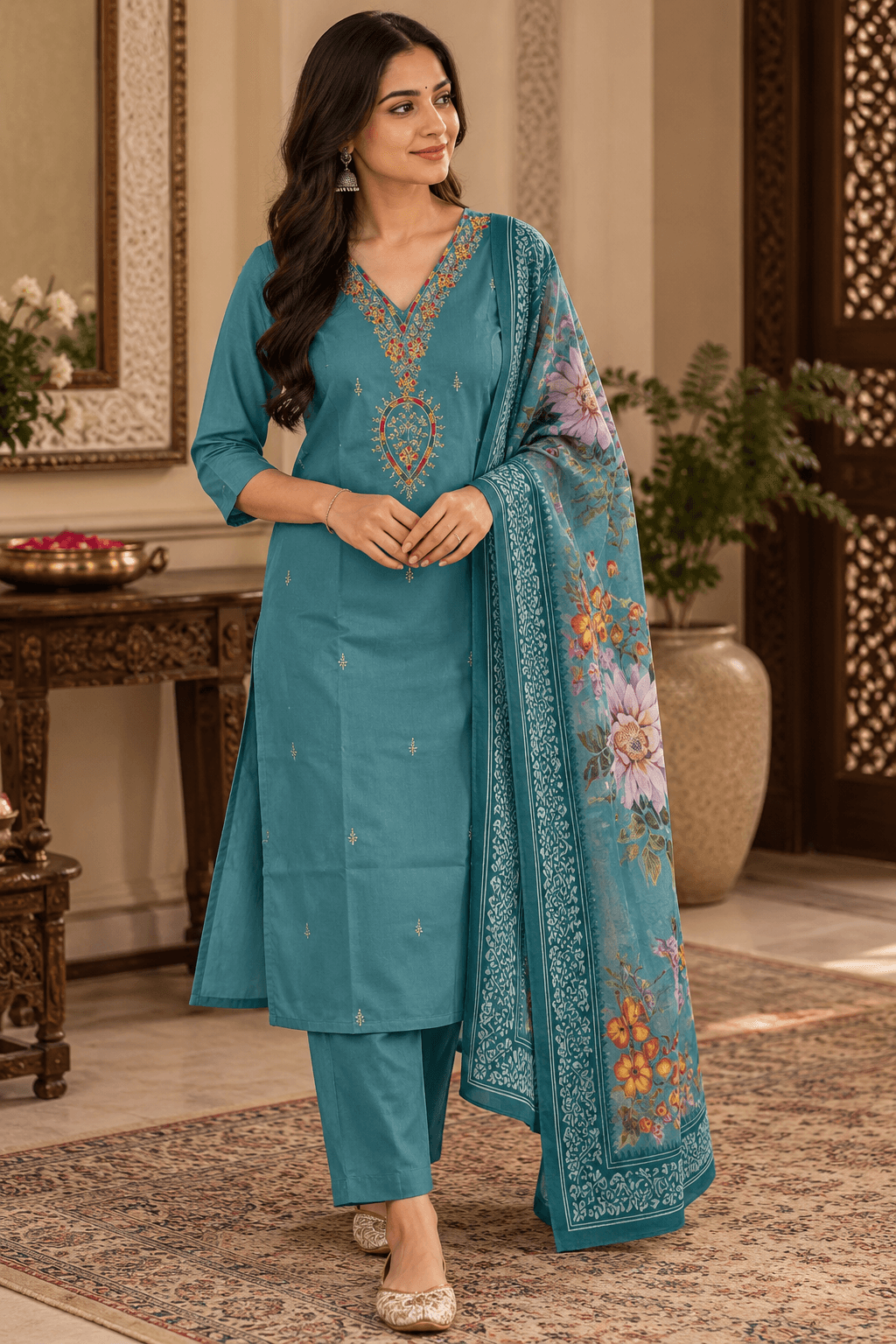 Ddusty-pink embroidered kurta set back