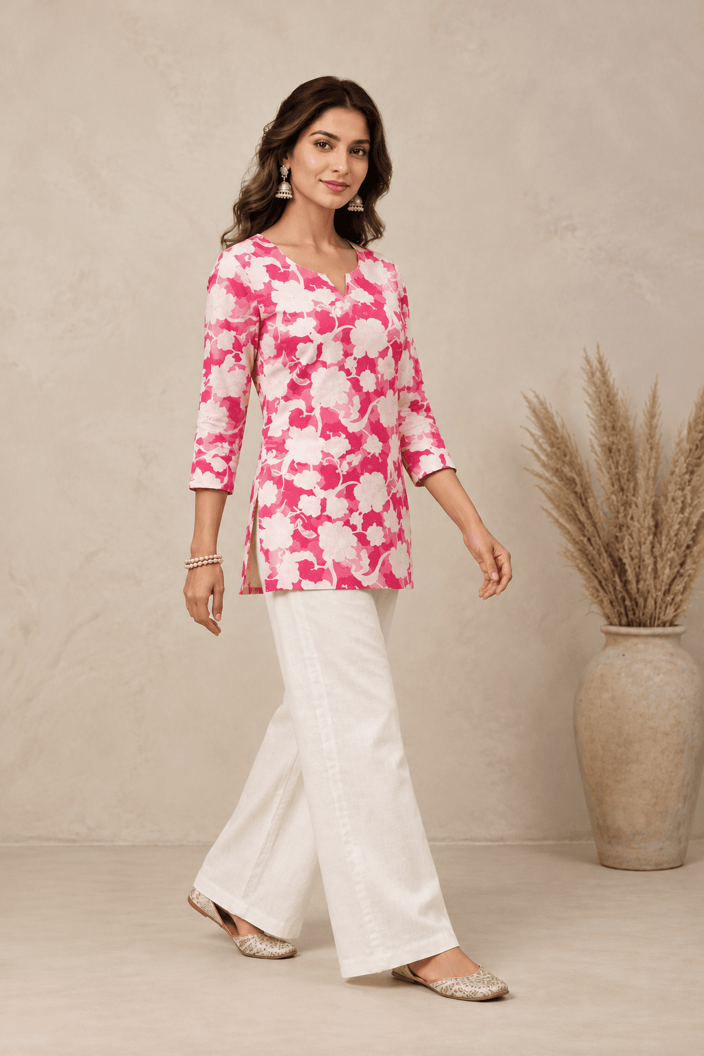 Beige Beauty Floral Kurti back