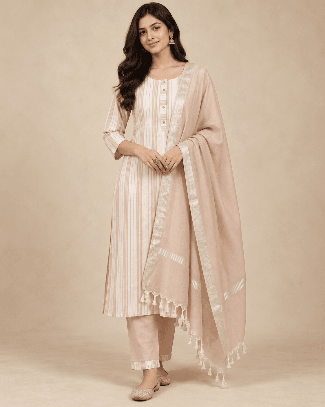 Blush Grace Pink Striped Kurta Pant Set with Dupatta back