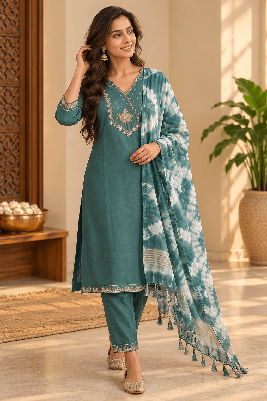 Teal Charm – Kurta Set