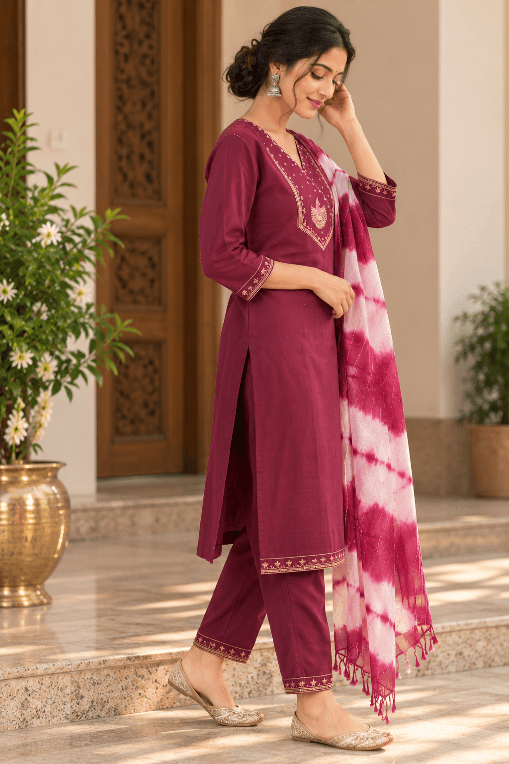 Maroon Kurti Set back