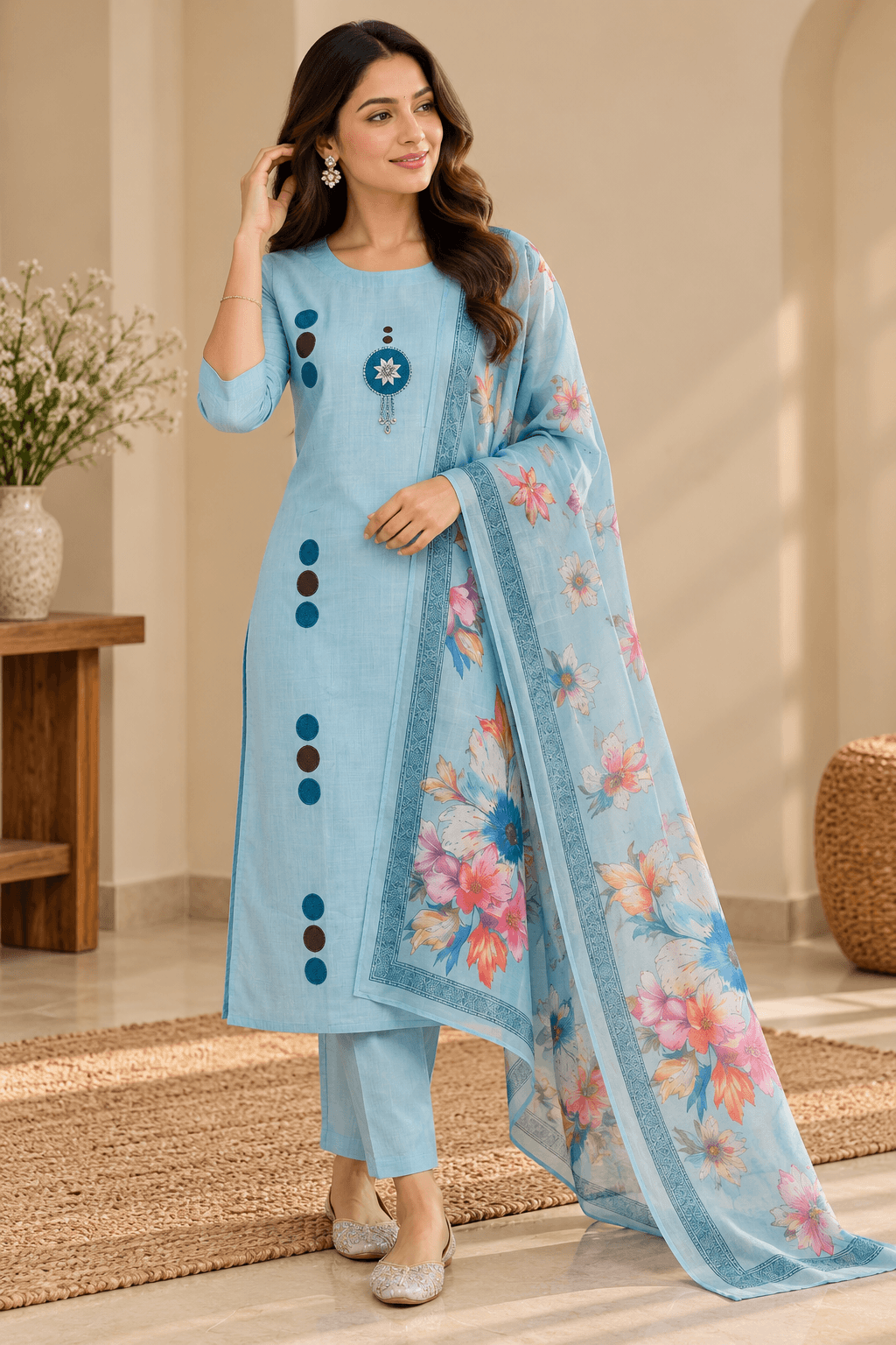 Sage Bloom Floral Kurta Set back