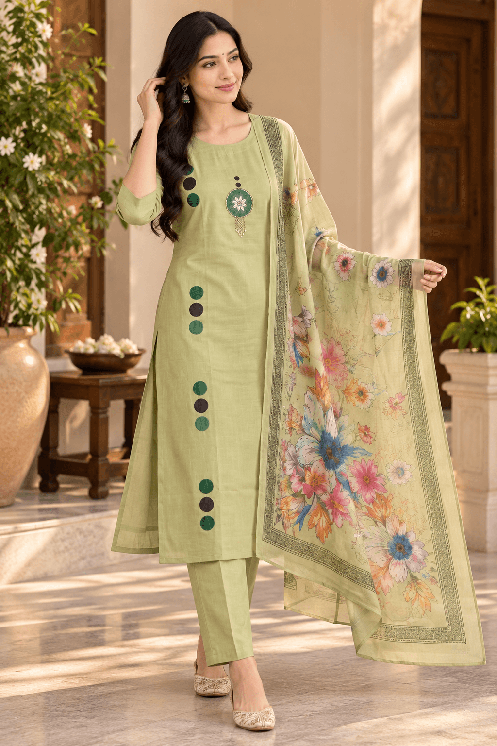 Sage Bloom Floral Kurta Set